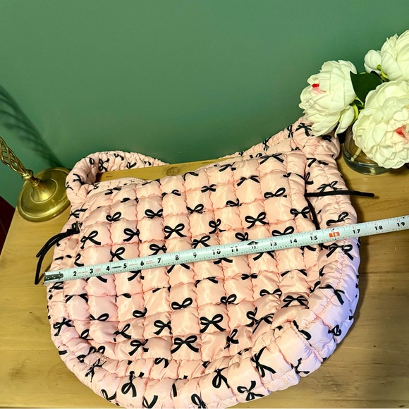 NWOT Katydid Pink Quilted Shoulder Bag with Black Bow Accents - Picture 12 of 13
